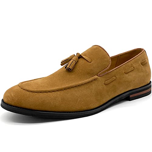 CMM Men's Suede Slippers Loafers Dress Shoes with Tassel Flats Slip-on Prom Loafer