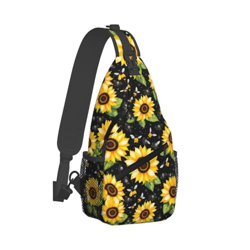 Bolso tipo bandolera con estampado de abejas y girasoles miniatura 2