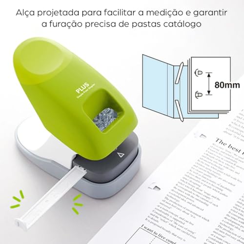 PLUS Japan, Klammerloser Hefter Schreibtischmodell in Grün, Heftleistung 10 Blatt, 1er Pack (1 x 1 Hefter) - 5