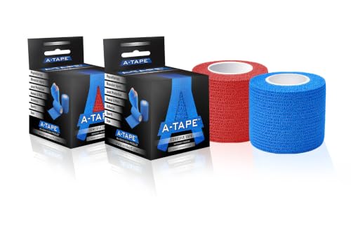 Image of Cohesive Self Adhesive Bandage | Self-Adhesive Compression Wrap - Sports, Gym & Joint Protection Tape | (Reusable & Waterproof, 5 cm X 4.5 Mtr) Crepe Bandage Pack of 2 (Red, Blue)