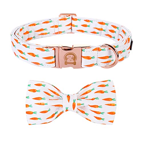 Mr.Chubbyface Orange Easter Dog Collar with Bow, Soft Cotton & Metal Buckle, AirTag Holder, Size M, Unisex, Small Dogs