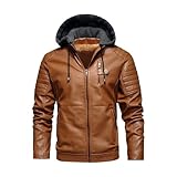 Vestes en cuir pour hommes véritable peau d'agneau veste en cuir avec capuche, camel, XX-Large