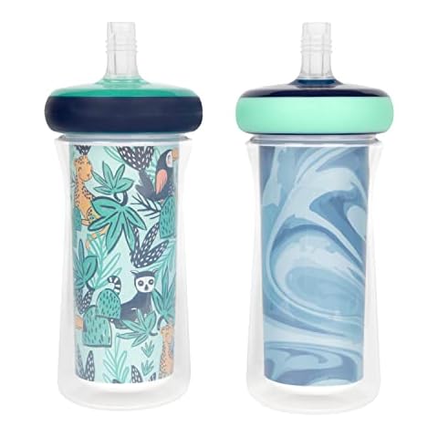 The First Years Insulated Straw Cup for Toddlers 2pk – Wild and Free & Marbled – Dark Blue, 9 ounces Cover