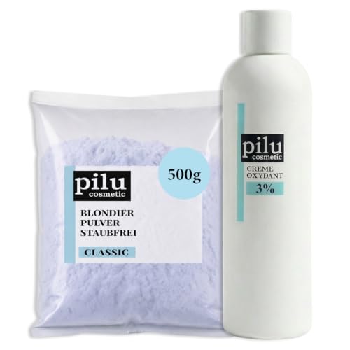 pilu cosmetic Zestaw do rozjaśniania: 500 g tlenienie CLASSIC niebieski w woreczku I proszek do rozjaśniania bez kurzu i 1000 ml oksydantu I kremowy krem I krem utleniający (3%)