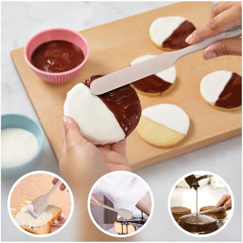 Image of HOTEC 600℉ Heat Resistant BPA-Free Silicone Rubber Spatula Set,Kitchen Cooking Spatulas, Baking, Mixing for Non Stick Cookware, Dishwasher Safe, Set of 5, Khaki