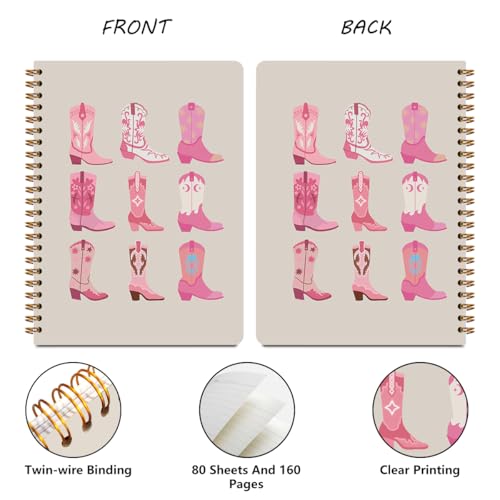 Image of 2Pcs Western Cowgirl Spiral Notebooks for Women, Hardcover Notebook Journal | College Ruled Notebook Travel Journal for Writing Note Taking, Cowgirl Stuff Pink Boot Gifts for Women Friends, 8.3x5.8inch