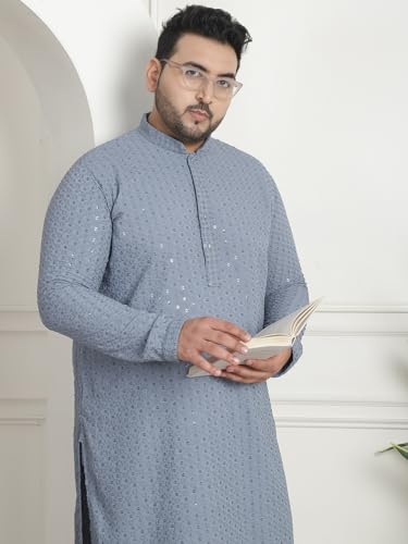Image of SOJANYA Plus(Since 1958) Men's Cotton Relaxed Fit Straight Radiant Elegance Sequinned Kurta for Navratri, Garba & Puja