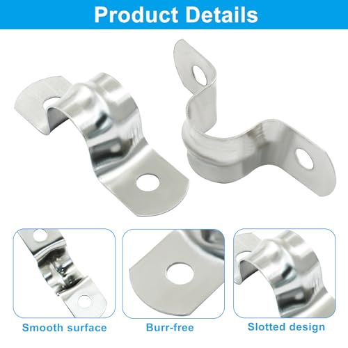 Image of 25 Pack M12 Rigid Pipe Strap, 12mm, Silver | Stainless Steel, Two Hole Cable Strap, U Bracket Conduit Clamp, Suitable for Less than 1 /2 Inch, For Fixing Tube, Cable, Pipe