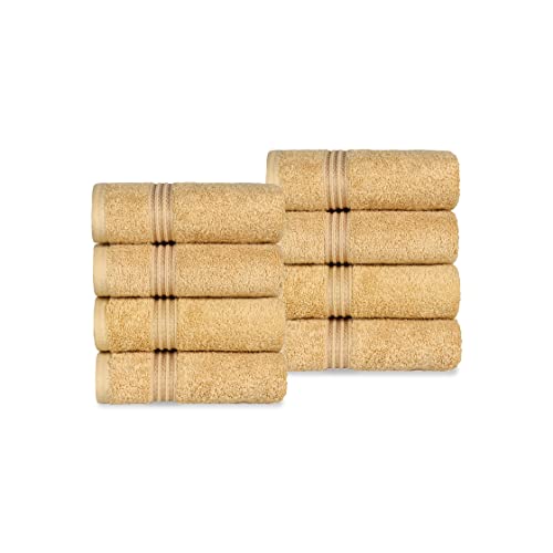 Superior Egyptian Cotton 8-Piece Hand Towel Set, Towel Basics For Quick Dry, Absorbent Small Towels, Facial, Spa, Kitchen, Bathroom Essentials, Apartment, Guest Bath, Soft, Washcloth, Gold #TOP12