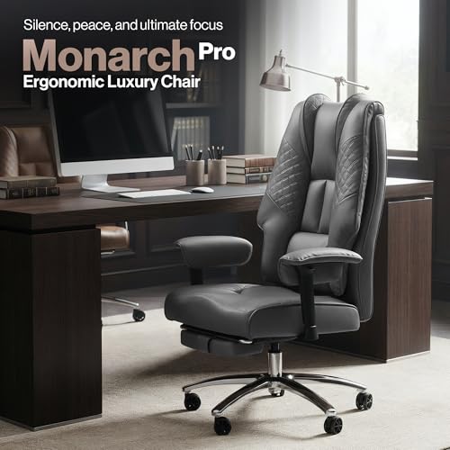 Image of Drogo Monarch Pro Ergonomic Office Chair for Work from Home 400LBS | Computer Chair for Study with High Back, Cushion Seat, Armrest, Head & Lumbar Support | Gaming Chair with Footrest & Recline (Grey)
