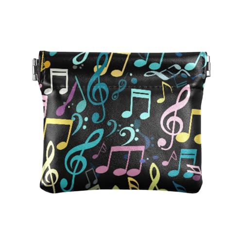 Musical Notes Pattern Coin Purse Leather Pouch Change Purse, Squeeze Coin Pouch for Cards, Keys & Lipsticks, Unisex - Main Image