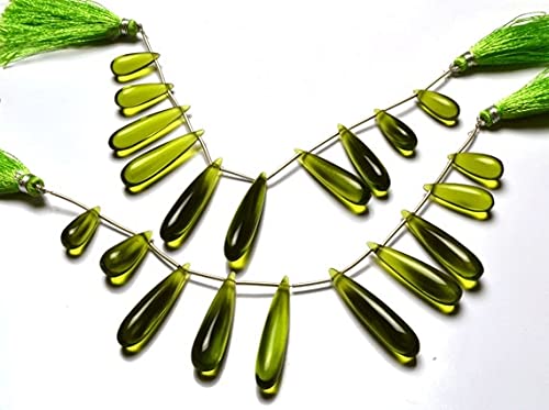 Perles en hydroquartz vert péridot briolettes lisses haut de gamme pour parures élégantes