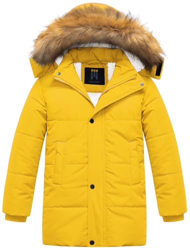Image of CREATMO US Boy's Sherpa Long Parka Winter Coat Thicken Water Repellent Puffer Jacket With Removable Faux Fur Hood