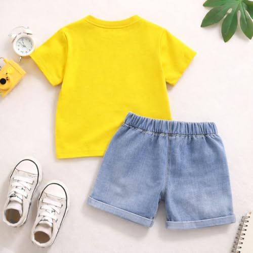 Image of Bold N Elegant Baby Boy Girl Camera Click T-Shirt with Denim Shorts Cotton Co-Ord Set Summer Outfit for Infant Toddler Kids Upto 5 Years