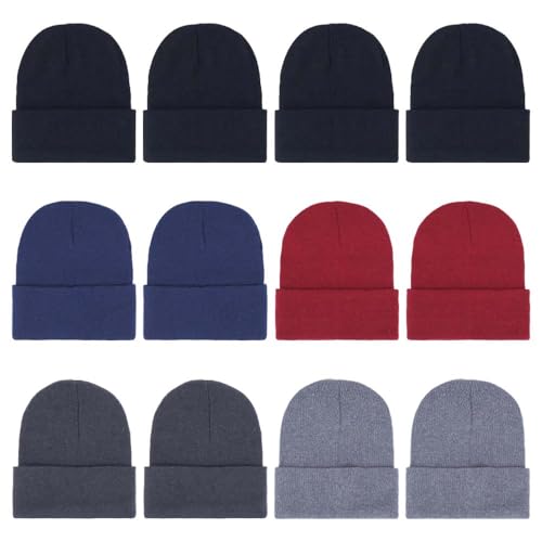 ZH 12-Pack Knitted Winter Beanie Hats for Men and Women Warm and Cozy Cuffed Skull Caps Bulk Purchase