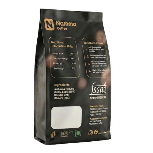 Image of Namma Coffee Chicory Blend Filter Coffee Powder | 60% Coffee & 40% Chicory | 500g Pouch | Authentic South Indian Filter Coffee | Freshly Roasted Coffee Powder