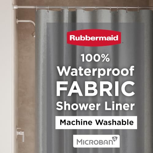 Rubbermaid Grey Shower Curtain Liner: Waterproof Fabric Shower Liner for Bathroom, with 2 Magnets and Rustproof Grommets, 70x72, Standard Size, Gray
