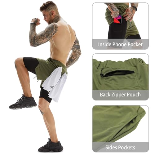Image of OEBLD Mens Athletic Shorts 2-in-1 Gym Workout Running 7'' Shorts with Towel Loop