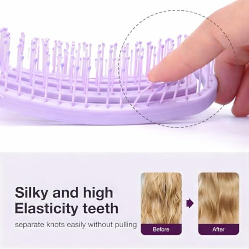 Image of Detangling Hair Brush with Flexible Nylon Bristles & Rounded Tips for Pain-Free Grooming, Anti Frizz Styling & Daily Use | Suitable for Wet & Dry Hair, Men & Women Scalp Friendly Salon Quality Pro Use (Purple)