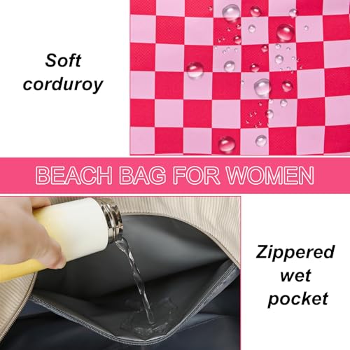 Image of LEDAOU Large Beach Bag Women Waterproof Sandproof Zipper Beach Tote Pool Bag for Swim Gym Grocery Travel with Wet Pocket