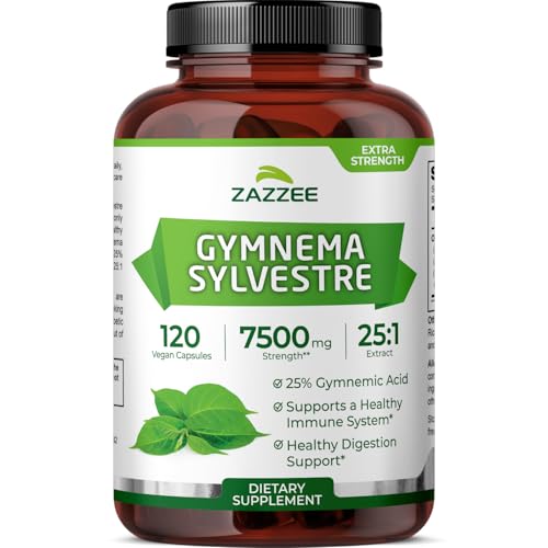 Zazzee Organic Gymnema Sylvestre 25:1 Extract, 7500 mg Strength, 25% Gymnemic Acid, 120 Vegan Capsules, 4 Month Supply, Standardized and Concentrated 25X Extract, All-Natural and Non-GMO