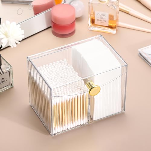 Image of Tbestmax Qtip Holder Dispenser 2-Section Clear Bathroom Organizer 2 Grids Cotton Swab /Pad /Ball Holder Container Cosmetics Storage for Vanity