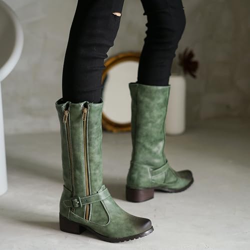 Betastella Womens Chunky Knee High Boots Low Heel Riding Boots Side Zipper Pull On Long Tall Boots2