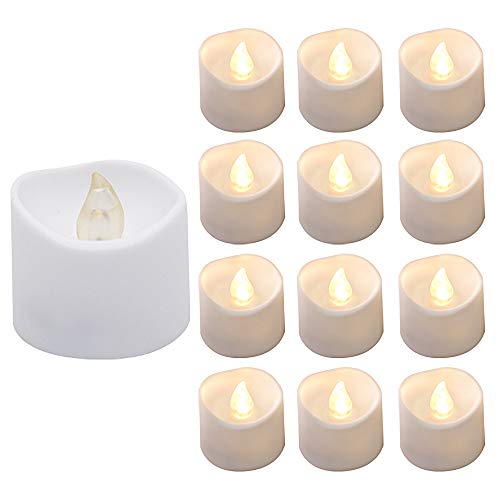 Teelichtkerzen mit flackernder Flamme, 12 Stück LED Teelichter Wachsgetropft Batteriebetriebene Kerze Unparfümierte Kleine Led Flammenlose Kerzen mit Timer für Wohnkultur Weihnachtshochzeit Cover
