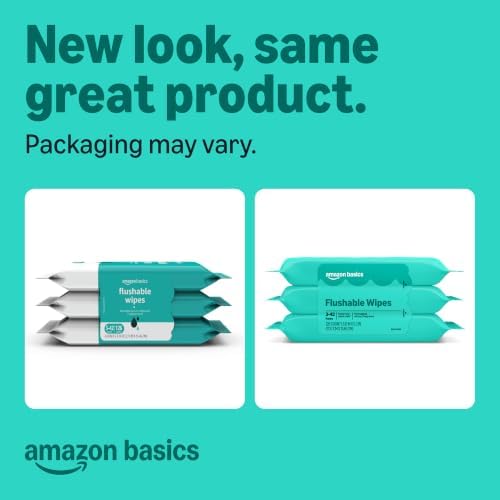 Amazon Basics Flushable Wipes, Fragrance Free, Adult Wet Wipes,126 Count (3 Packs of 42), Packaging May Vary - 1