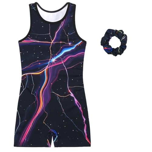 Gymnastics Leotards for Girls With Shorts Biketards Unitards Tumbing Ballet Dance Outfit 4-13Years Starry Sky 12-13 Years