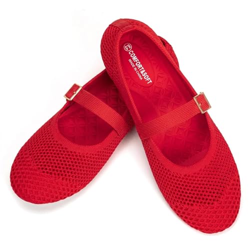 Image of Frank Mully Women's Mary Jane Flats Comfortable Dressy Ballet Flats Casual Round Toe Slip On Washable Knitted Fabric Office Work Woman Shoes