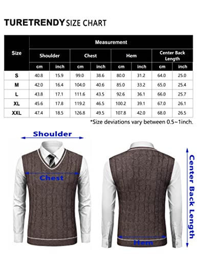 Turetrendy Men's V Neck Sweater Vest Casual Cable Knit Slim Fit Sleeveless Pullover Sweater With Ribbing Edge Brown Large #TOP5
