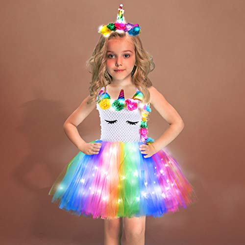 ABOOFAN 1 Conjunto de Traje de Festa de Unicron de Arco-Íris de Crianças Led Com Asas E Bandana Saia