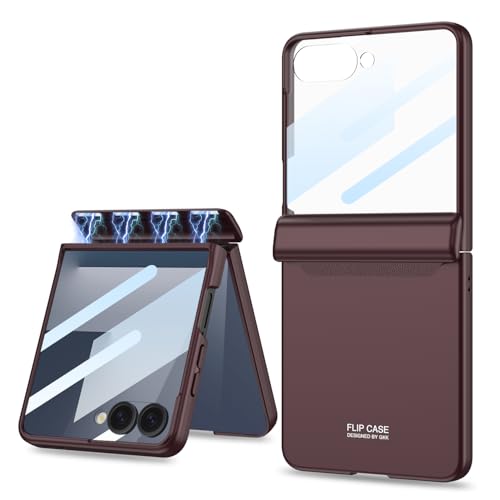 Image of Midkart Magnetic Case Compatible with Samsung Galaxy Z Flip 7 Release 2025 Hinge Protection Hard PC with Front Glass Cover 360-degree Protection, Burgundy