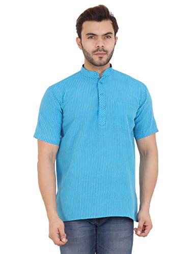 Image of LATEST CHIKAN Men's Cotton Regular Striped Short Kurta Half Sleeves - NP-SK-PNT