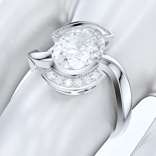 Prstani 10K White Gold Twisted Shank Half-Halo 7X9Mm 2Ct Simulated Oval Cut Diamond Engagement Ring Promise Ring (7) #TOP5