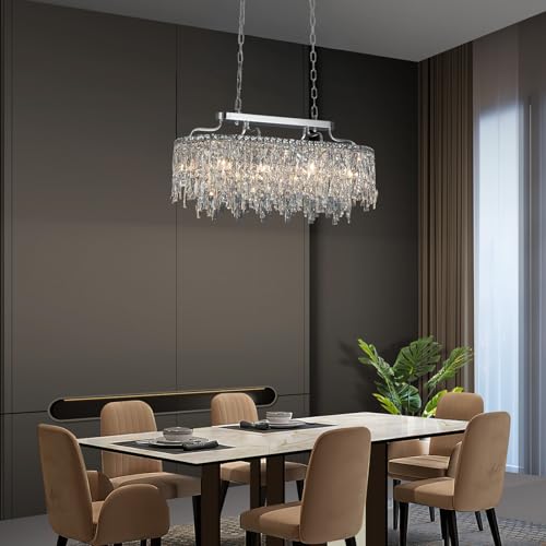 Image of 32 inch 10 Light Oval Chrome Crystal Chandeliers for Dining Room
