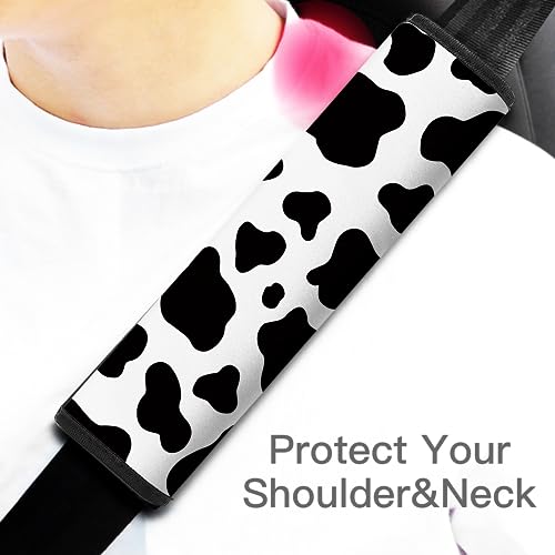Image of Car Seat Belt Pad Cover, 4-Pack Soft Car Safety Seat Belt Strap Shoulder Pad for Adults and Children, Suitable for Car Seat Belt, Backpack, Shoulder Bag (Cow Pattern)