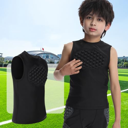 Kids Boys Chest Protective Sweatshirt Round Neck Anti Impact Athletic Tops Youth Boys Football Goalkeepers Tees2