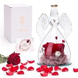 Gohytal Rosa eterna en cristal ángel, flores conservadas en figura de ángel, regalos para mujeres, mamá, abuela, novia, ella, rosas eternas, aniversario, cumpleaños, Acción de Gracias, Navidad, rojo
