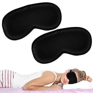 Fousenuk Masque de Nuit Soie, Lot de 2 Masque de Sommeil, Ultra-Douce Cache Yeux pour Dormir, Cache Oeil Dormir, Avec Sangle Réglable, Sleeping Mask Homme/Femme/Enfant pour Voyage Yoga, Eye Mask