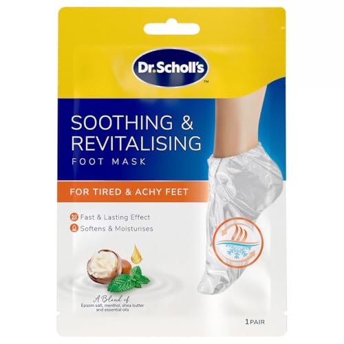 Dr. Scholl's Soothing and Revitalising Foot Mask - Ideal for Tired, Achy Feet - Helps your Feet Feel Relaxed, Moisturising Socks, Softens with Epsom Salt, Menthol, Shea Butter and Lavender