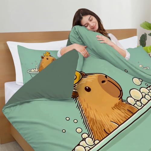Housse de Couette Capybara 200x200 cm avec 2 Taies d'Oreiller