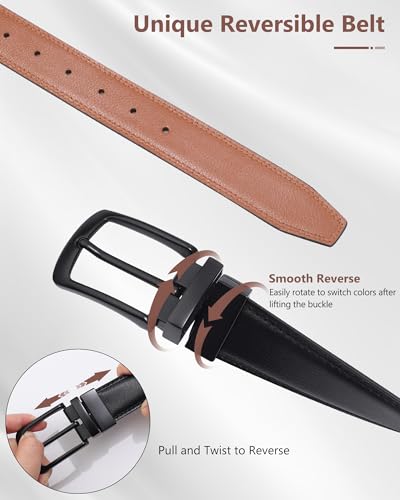 AWAYTR Men Reversible Leather Belt - 1.33'' Wide Genuine Leather Dress Belt for Casual and Business Wear3