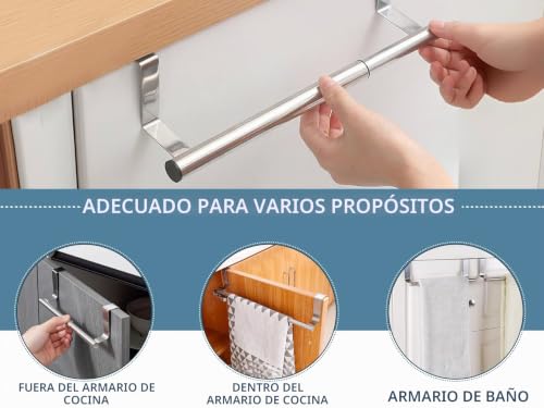 Miniatura 7 de Toallero De Cocina, Toallero Colgante Para Puerta, Colgador Toalla Baño, Toallero Pared, Acero Inoxidable, Extensible 25-40 Cm, Sin Taladro 2 Piezas