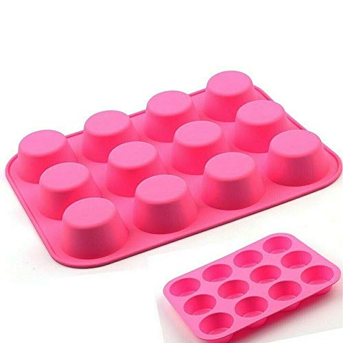 Plastific 12 Large Silicone Muffin Yorkshire Pudding Mould Cupcake Baking Bakeware Tray (Pink) #TOP1