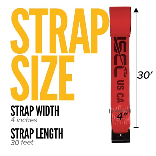 US Cargo Control Winch Straps 4" x 30' (10-Pack), 5,400 LBS Working Load Limit, Heavy Duty Flatbed Tie Downs with Flat Hooks, Red 4 Inch Straps for Flatbed Trailer, Truck, and Cargo Securement