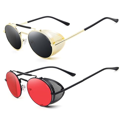 Image of RONSOU Steampunk Style Round Vintage Polarized Sunglasses Retro Eyewear UV400 Protection Matel Frame