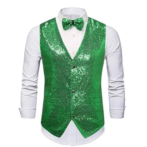 Men's Sequined Suit Vest V-Neck Sleeveless Prom Party Stage Performance Vest