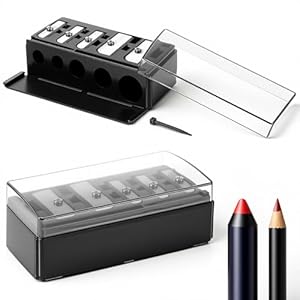 2 Pcs 5 Hole Cosmetic Long Point Manual Pencil Sharpener Makeup Eyeliner Pencil Sharpener with Plastic Lid Lip Liner Pencils Eyeliner Eyebrow Sharpeners Handheld Cosmetic Manual Tools for Women Black